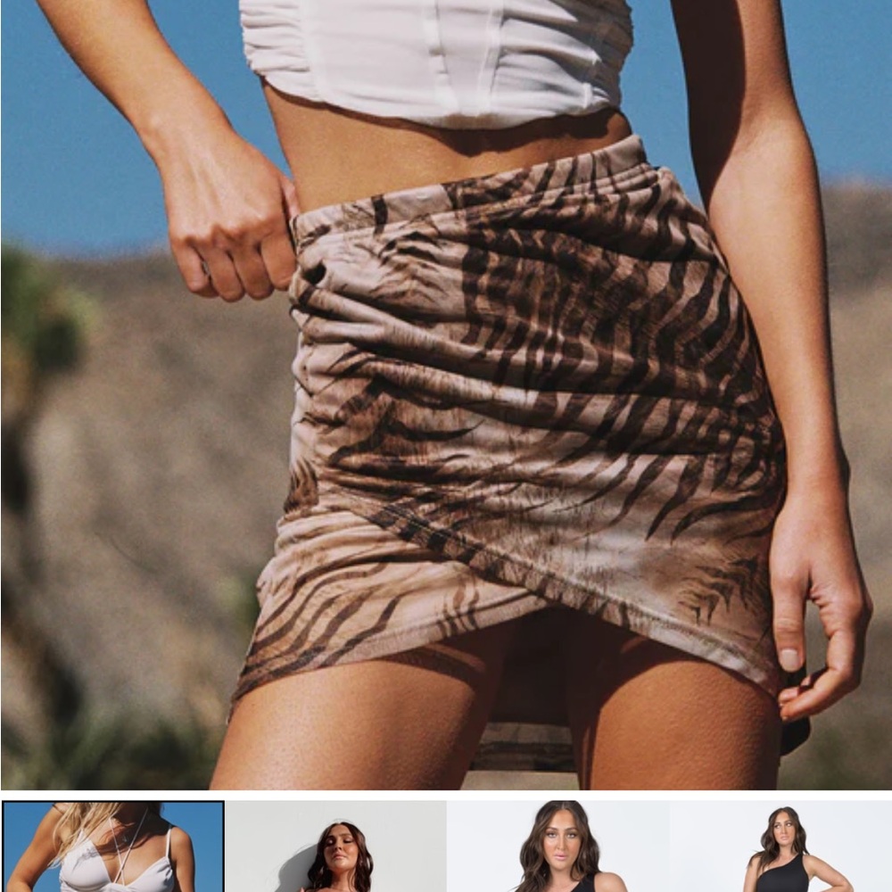Princess Polly Motel Plata Animal Print Mini Skirt S Tiger Brown